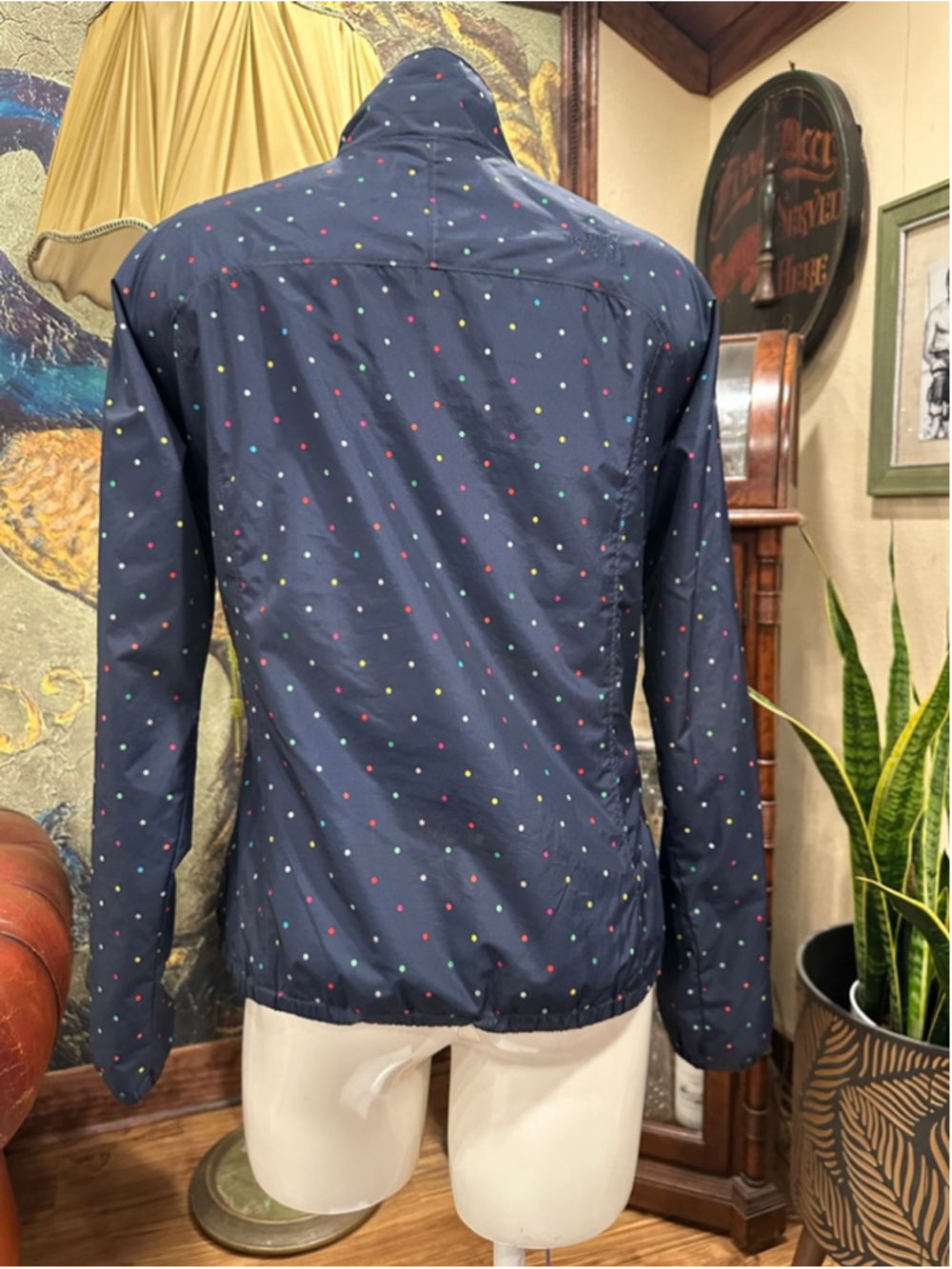 The North Face Women's Windbreaker Polka Dot Jacket Navy Blue Full Zip Size S - Picture 6 of 13